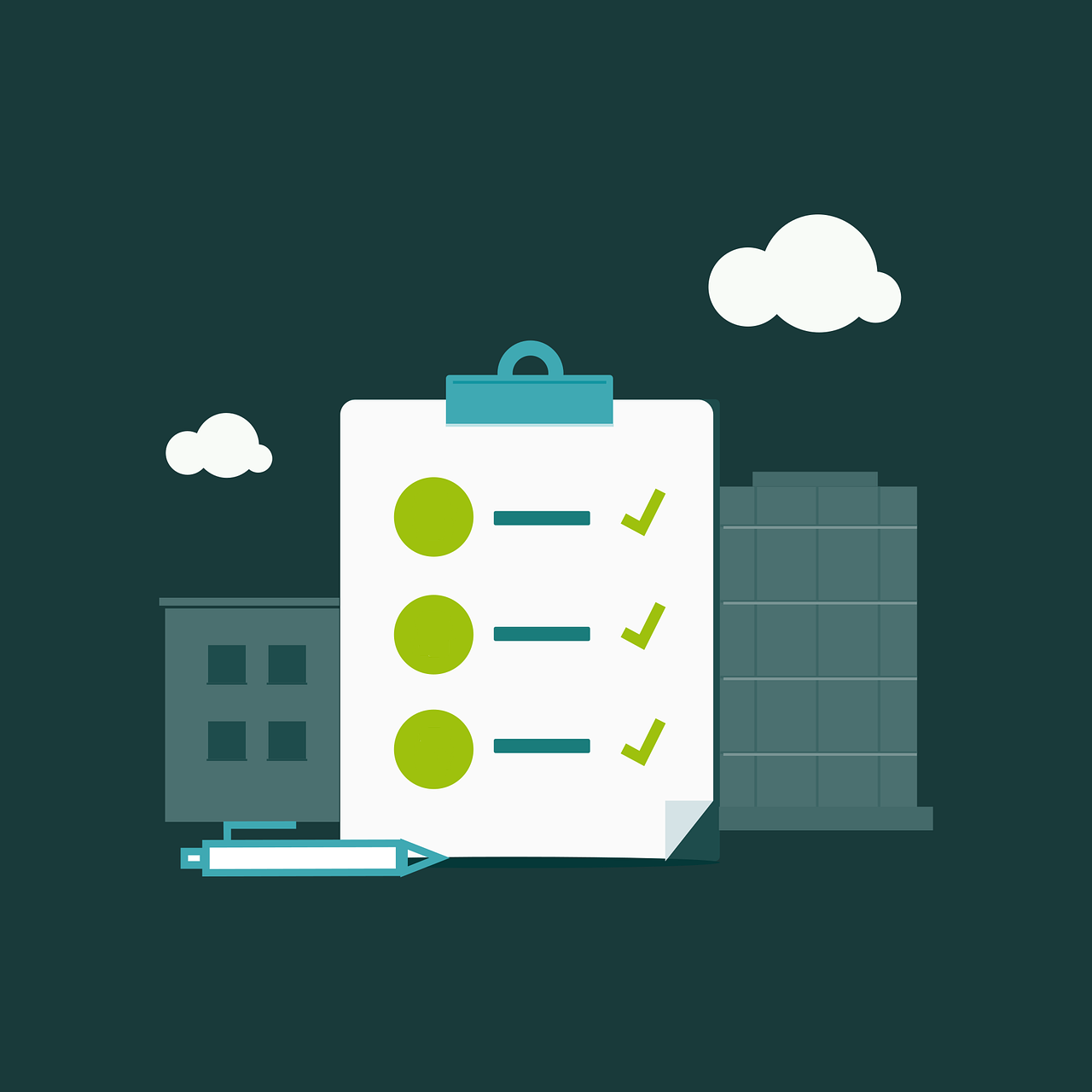 Clipboard with buildings in the background